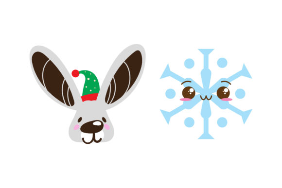 Rabbit and Snow Set Christmas Vector Graphics & Illustrations