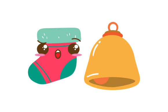 Stocking and Bell Christmas Set: Festive Graphics for Branding & Marketing